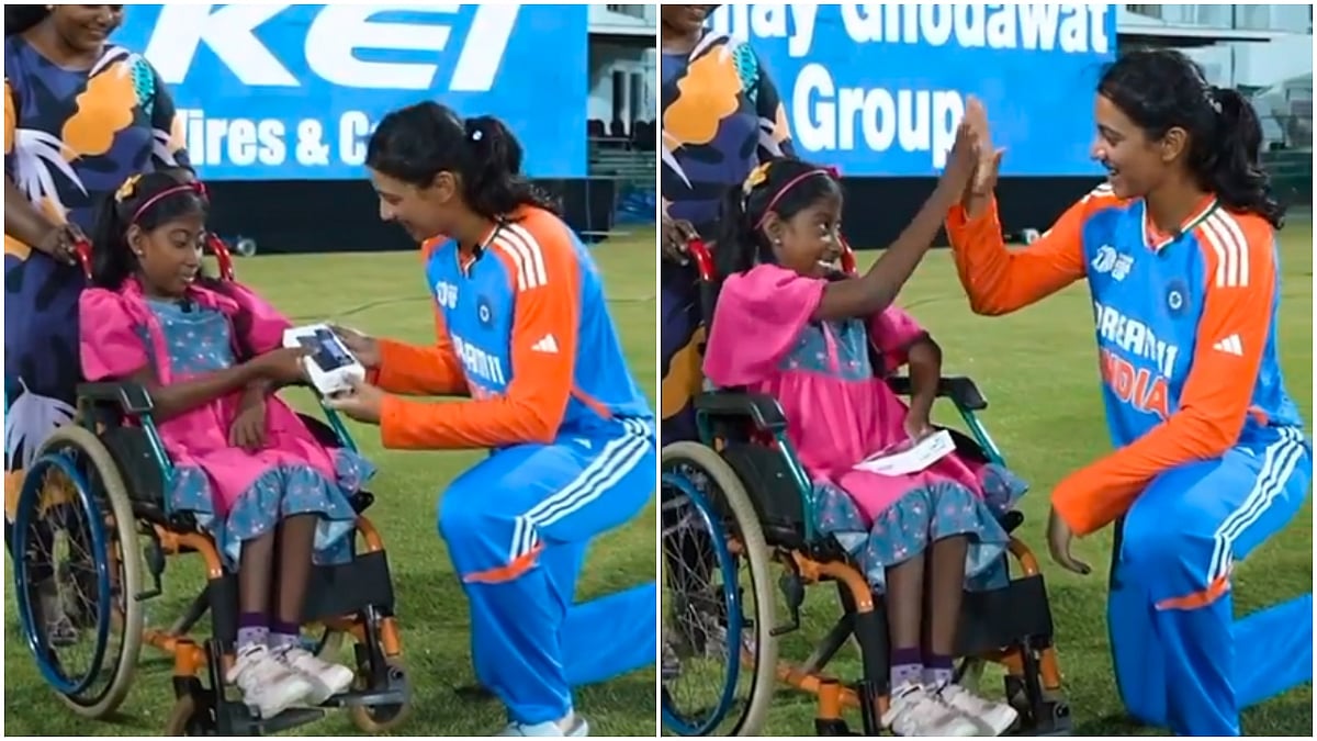 Smriti Mandhana with the wheelchair-bound girl - X/@SriLankaCricket